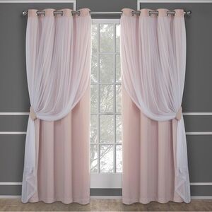 Blush Pink Window Curtain Pair with Sheer Overlay